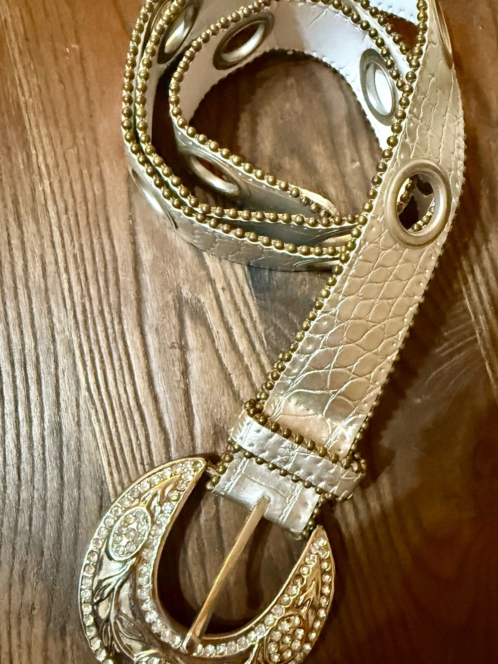 Y2K Metallic Crocodile Rhinestone Western Belt 🤍✨ Size M